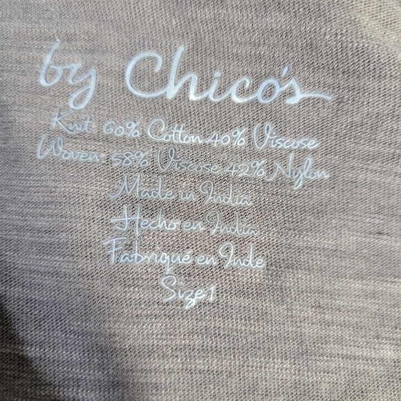 Chicos Brown Henley T 3/4 Sleeve Crushed Velour Chest + Sequin Shoulders Size 1 - Picture 9 of 13